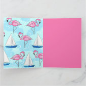 Pink Flamingo Blue Sailboat Preppy Karte (Innenseite)