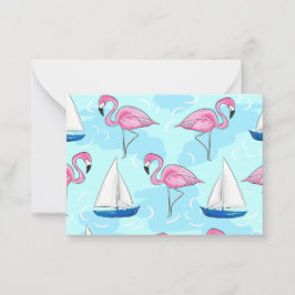 Pink Flamingo Blue Sailboat Preppy Mitteilungskarte