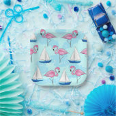 Pink Flamingo Blue Sailboat Preppy Pappteller (Party)