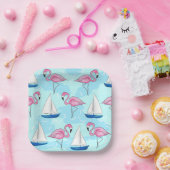 Pink Flamingo Blue Sailboat Preppy Pappteller (Party)