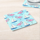 Pink Flamingo Blue Sailboat Preppy Rechteckiger Pappuntersetzer (angewinkelt)