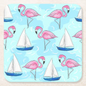 Pink Flamingo Blue Sailboat Preppy Rechteckiger Pappuntersetzer (Vorderseite)