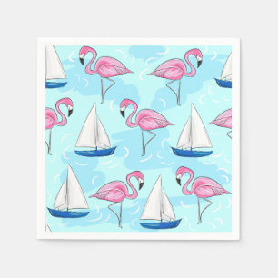 Pink Flamingo Blue Sailboat Preppy Serviette