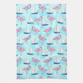 Pink Flamingo Blue Sailboat Tropical Nautical Geschirrtuch (Vertikal)