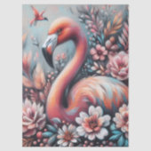 Pink Flamingo & Blume Chalk Pastell Decoupage Seidenpapier (Vorderseite)