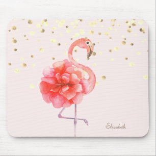 Pink Flamingo-Blume, Gold Konfetti   Mousepad