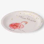 Pink Flamingo-Blume, Gold Konfetti Pappteller (Schrägansicht)