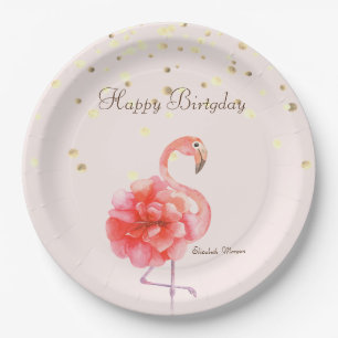 Pink Flamingo-Blume, Gold Konfetti Pappteller