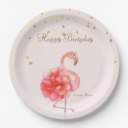 Pink Flamingo-Blume, Gold Konfetti Pappteller (Vorderseite)
