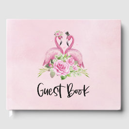Pink Flamingo Bride und Groom Wedding Gästebuch