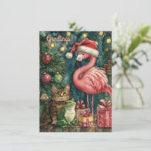 Pink Flamingo Cat & Frosch Tropische Weihnachten (Stehend Vorderseite)