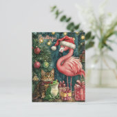 Pink Flamingo Cat & Frosch Tropische Weihnachten (Stehend Vorderseite)