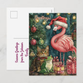 Pink Flamingo Cat & Frosch Tropische Weihnachten (Vorne/Hinten)