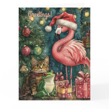 Pink Flamingo Cat & Frosch Tropische Weihnachten