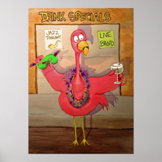 Pink Flamingo Celebrate Party Whimsical Bird Poster (Vorne)