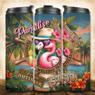 Pink Flamingo Chill Drink Paradise Happy Hour Thermosbecher