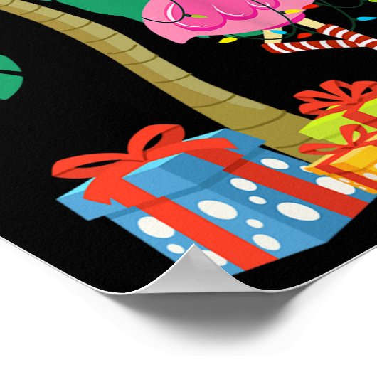 Pink Flamingo Christmas Palm Tree Tropical Xmas Fu Poster (Ecke)