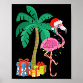 Pink Flamingo Christmas Palm Tree Tropical Xmas Fu Poster (Vorne)