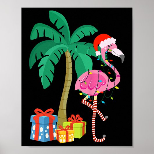 Pink Flamingo Christmas Palm Tree Tropical Xmas Fu Poster (Vorne)