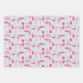 Pink Flamingo Christmas Retro Pastel Blue Geschenkpapier Set (Vorderseite 2)