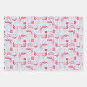 Pink Flamingo Christmas Retro Pastel Blue Geschenkpapier Set (Vorderseite)