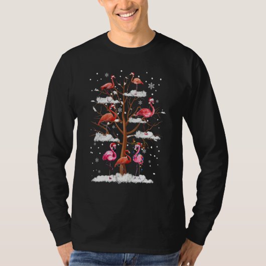 Pink Flamingo Christmas Tree Light Santa Hat Xmas T-Shirt (Vorderseite)