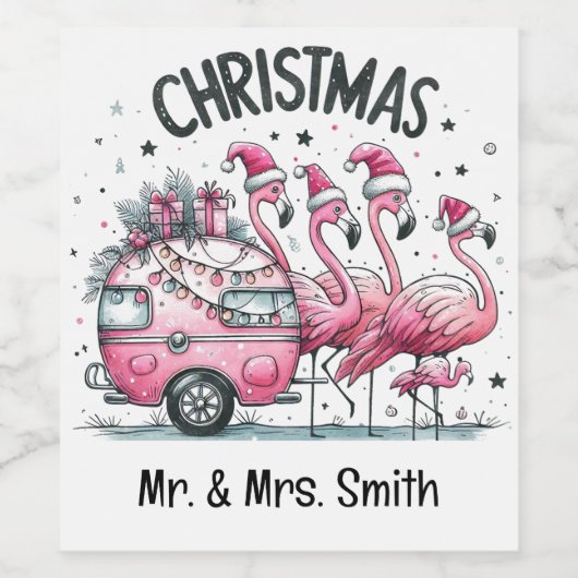 Pink Flamingo Christmas Weinetikett (Einzelnes Label)