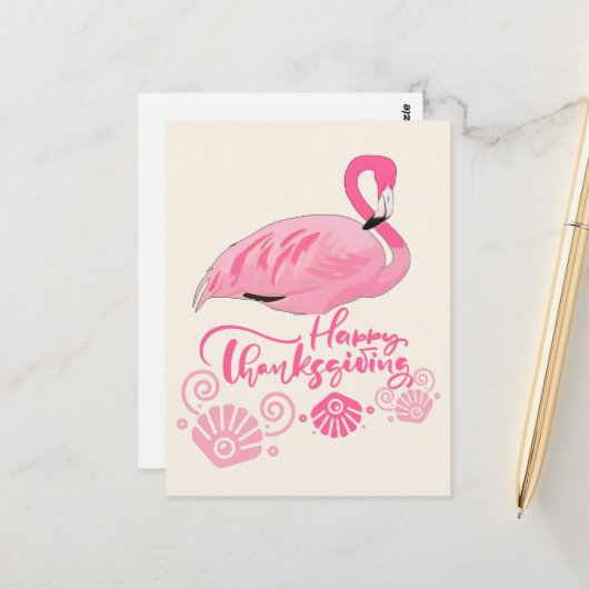 Pink Flamingo Coastal Erntedank Gruß Postkarte (Vorderseite/Rückseite Beispiel)