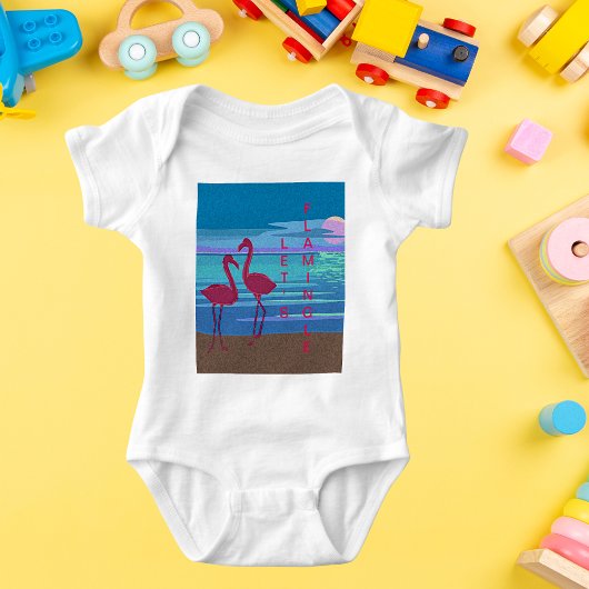 Pink Flamingo Couple Sunset Baby Jersey Bodysuit Baby Strampler