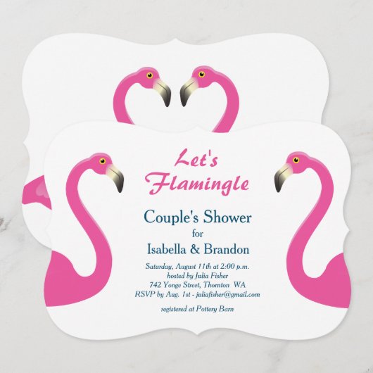 Pink Flamingo Couple's Dusche Einladung (Vorne/Hinten)