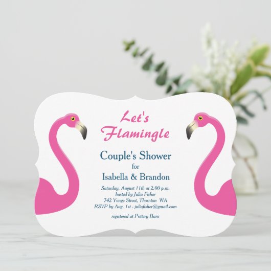 Pink Flamingo Couple's Dusche Einladung (Stehend Vorderseite)