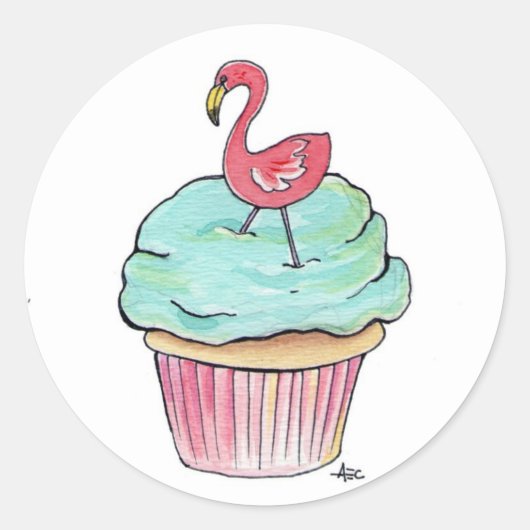 Pink Flamingo Cupcake Runder Aufkleber (Vorderseite)