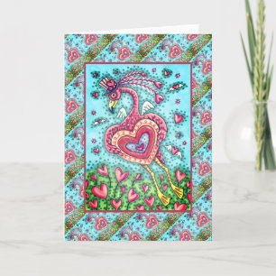 PINK FLAMINGO CUPID AND FLYYY HEARTS VALENTINE FEIERTAGSKARTE