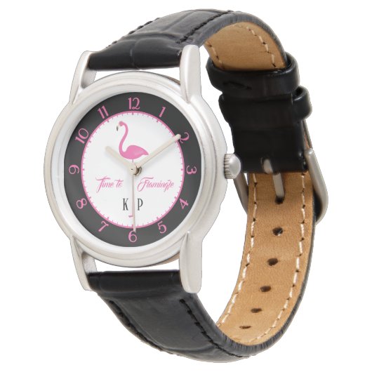 Pink Flamingo Custom Classic Watch Armbanduhr (Schrägansicht)