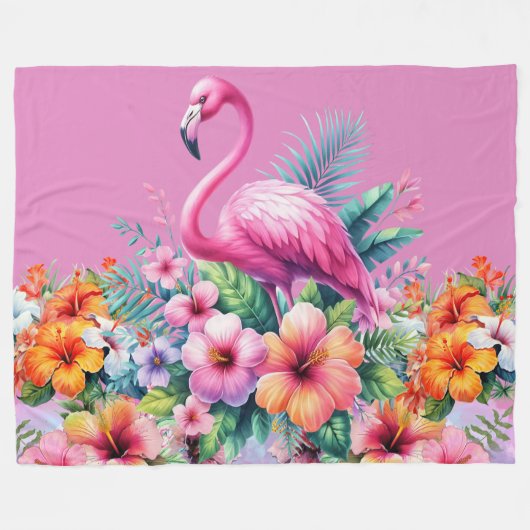 Pink Flamingo Custom Fleece Warm Cosy Blanket (Vorderseite (Horizontal))