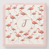 Pink Flamingo Design Custom Family Monogram Summer Steinuntersetzer (Vorderseite)