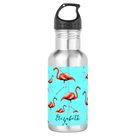 Pink Flamingo Design Individuelle Name Summer Anim Edelstahlflasche (Vorderseite)