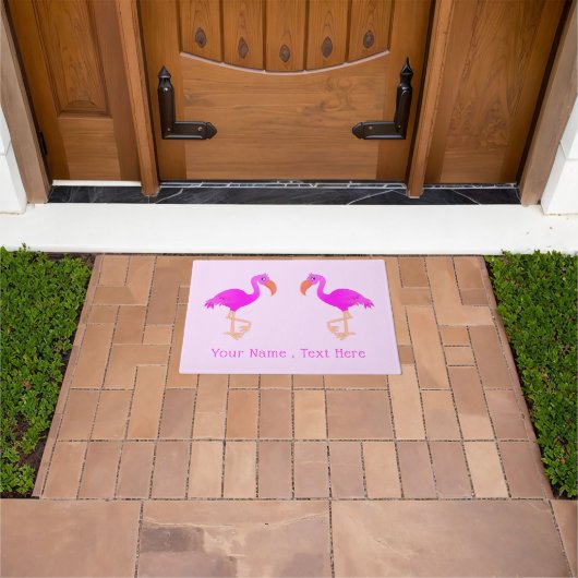 Pink Flamingo Doormat mit benutzerdefiniertem Text Fußmatte (Außenbereich)