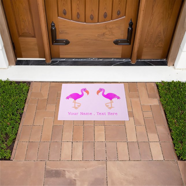 Pink Flamingo Doormat mit benutzerdefiniertem Text Fußmatte (Außenbereich)