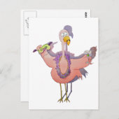 Pink Flamingo Drink Mardi Gras Wasserfarbe Pastell Postkarte (Vorne/Hinten)