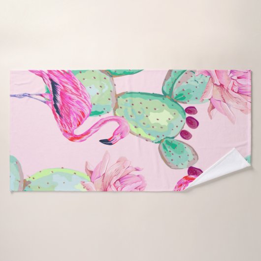Pink flamingo, exotic birds, gentle flowers, rose, badehandtuch (Badehandtuch)
