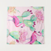 Pink flamingo, exotic birds, gentle flowers, rose, wandteppich (Vorderseite (Horizontal))