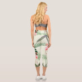 Pink Flamingo Exotic Blume Muster Capri Leggings (Rückseite)