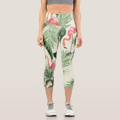 Pink Flamingo Exotic Blume Muster Capri Leggings (Vorderseite)