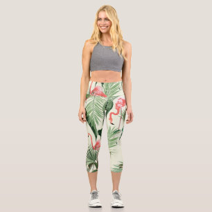 Pink Flamingo Exotic Blume Muster Capri Leggings