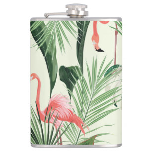 Pink Flamingo Exotic Blume Muster Flachmann