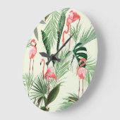 Pink Flamingo Exotic Blume Muster Große Wanduhr (Winkel)