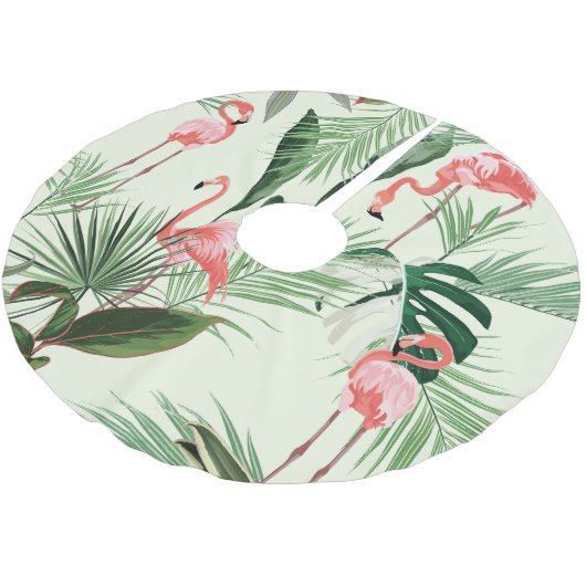 Pink Flamingo Exotic Blume Muster Polyester Weihnachtsbaumdecke (Schrägansicht)
