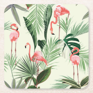 Pink Flamingo Exotic Blume Muster Rechteckiger Pappuntersetzer