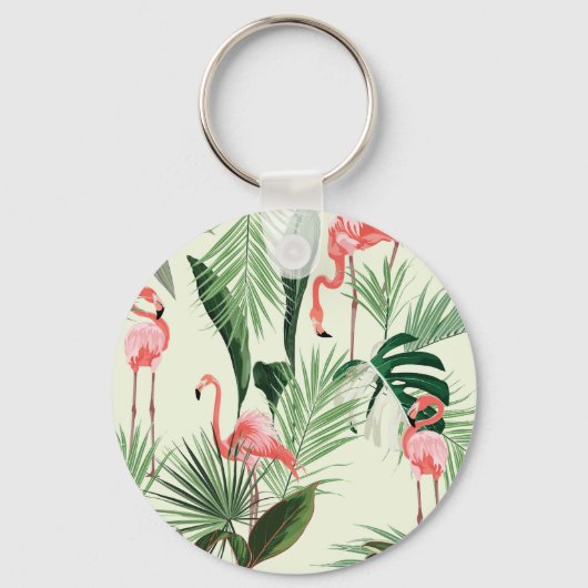 Pink Flamingo Exotic Blume Muster Schlüsselanhänger (Vorderseite)